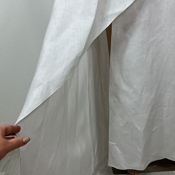 100% Capri Italian Pure Linen White Sleeveless Ruffle Trimmed Maxi Dress Size XS - Picture 2 of 11